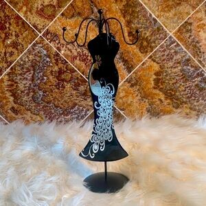 Mirrored Black Dress with Peacock Design Jewelry Holder